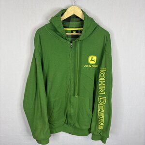 John Deere Full Zip Hoodie Green Plaid Lined Men’s XL Logo Sleeve